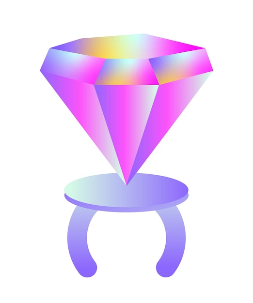 A colorful diamond ring sits on a small stool.