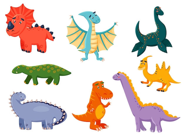 Colorful dinosaurs cartoon character illustration