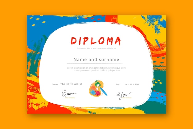 Colorful diploma template for kids