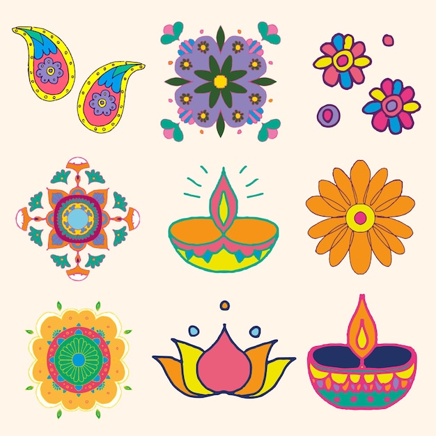 Vector colorful diwali festival design elements
