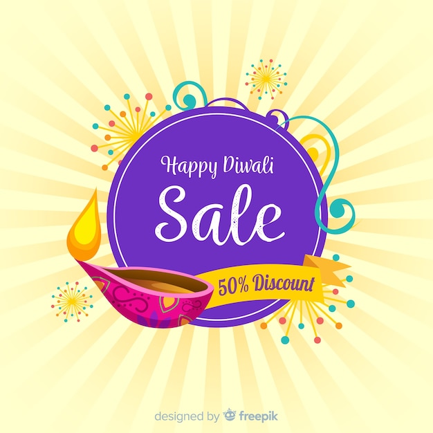 Vector colorful diwali sale composition with flat design