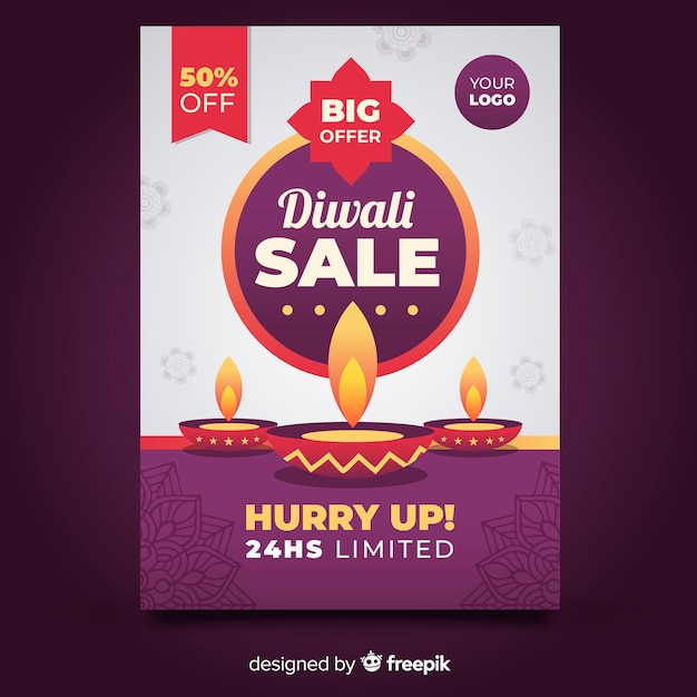 colorful diwali sale flyer template with flat design