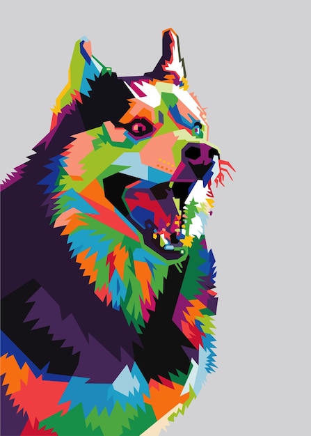 Testa di cane colorata con stile wpap fresco e isolato in stile pop art