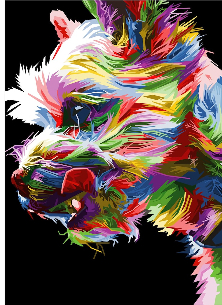 Vector colorful dog head with cool isolated pop art style backround wpap style