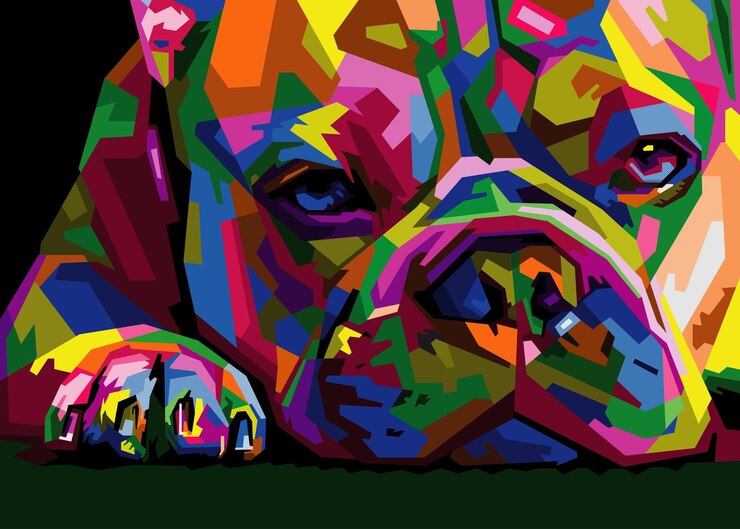 Vector colorful dog head with cool isolated pop art style backround wpap style