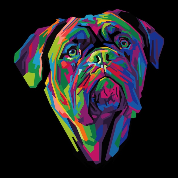 Colorful dog head with cool isolated pop art style backround WPAP style