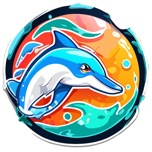 Vector colorful dolphin hand drawn flat stylish cartoon sticker icon concept isolated illustration