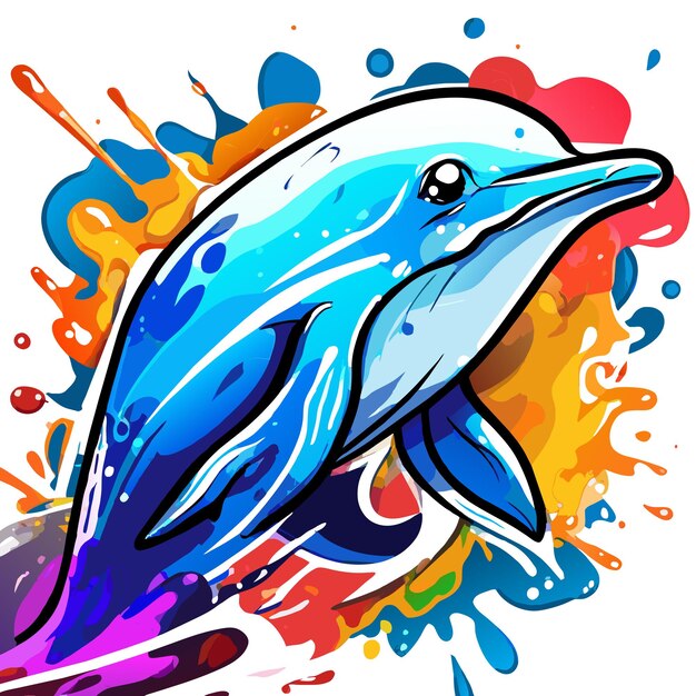 Vector colorful dolphin hand drawn flat stylish cartoon sticker icon concept isolated illustration