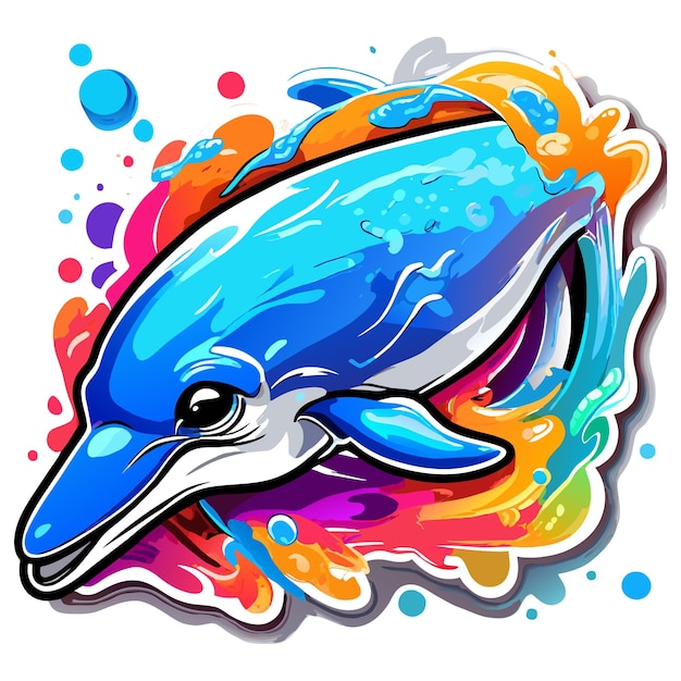 Vettore coloroso delfino disegnato a mano piatto elegante adesivo cartone animato icona concetto illustrazione isolata