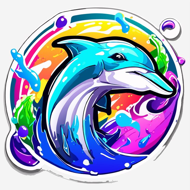 Vector colorful dolphin hand drawn flat stylish cartoon sticker icon concept isolated illustration