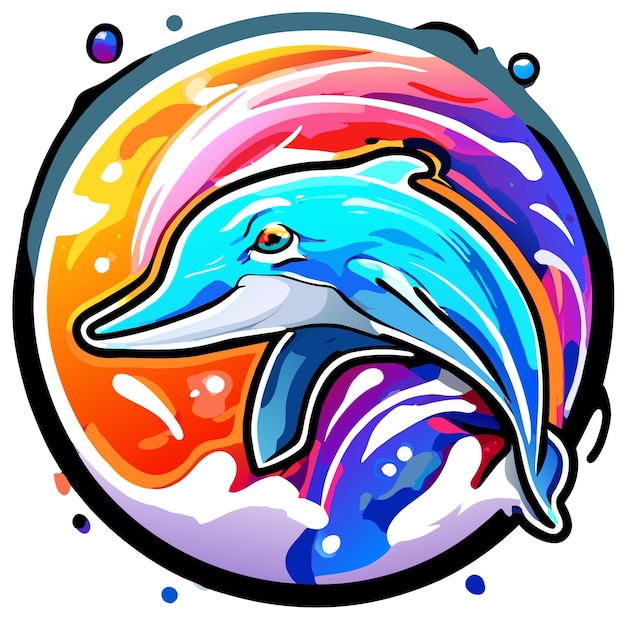 Colorful dolphin hand drawn flat stylish cartoon sticker icon concept isolated illustration