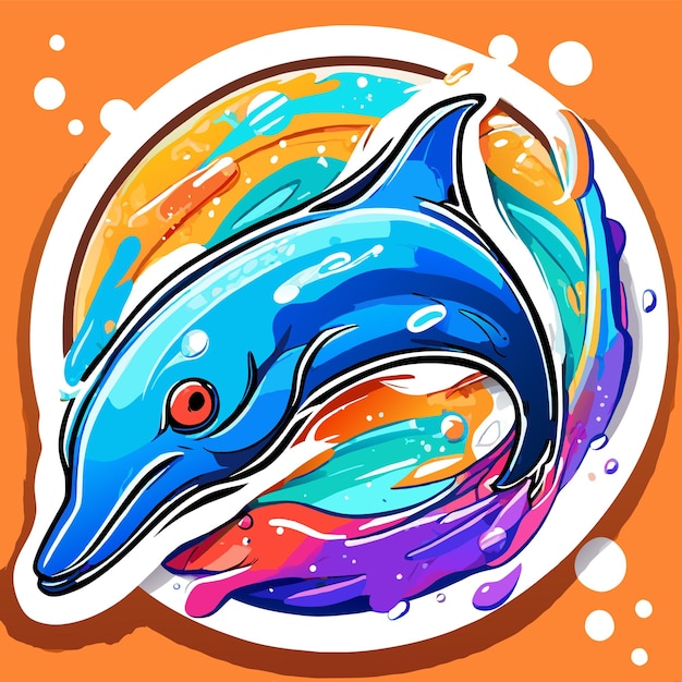 Colorful dolphin hand drawn flat stylish cartoon sticker icon concept isolated illustration