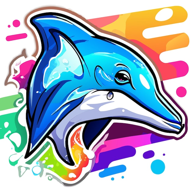 Colorful dolphin hand drawn flat stylish cartoon sticker icon concept isolated illustration