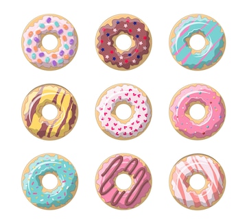 Muchos Donuts De Colores Diferentes Yacen En Un Soporte De Madera Imagen de  archivo - Imagen de colorido, color: 227191491