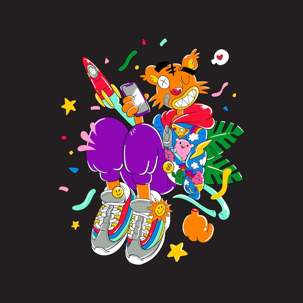 Colorful doodle-the jumping tiger