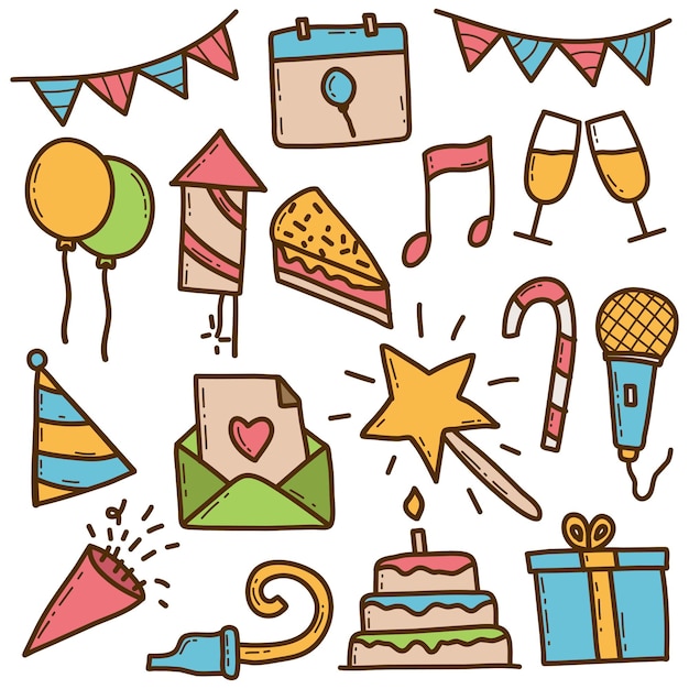 Vector colorful doodle set of party