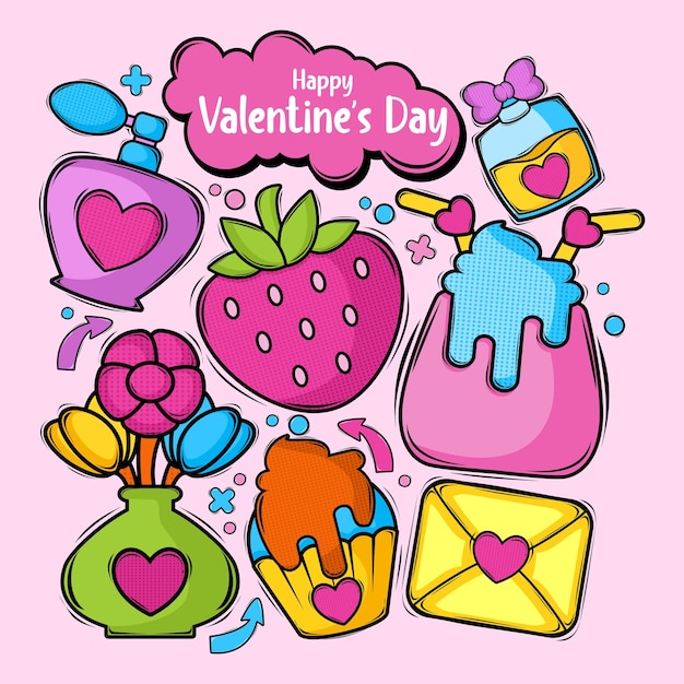 colorful doodle valentines day elements collection