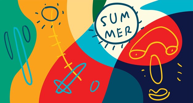 Вектор Цветная векторная иллюстрация doodle фон для баннера летних каникул 2024 года