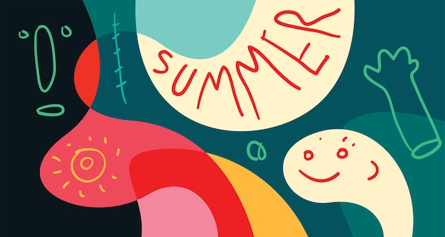 Vector colorful doodle vector illustration background for summer holiday 2024 banner