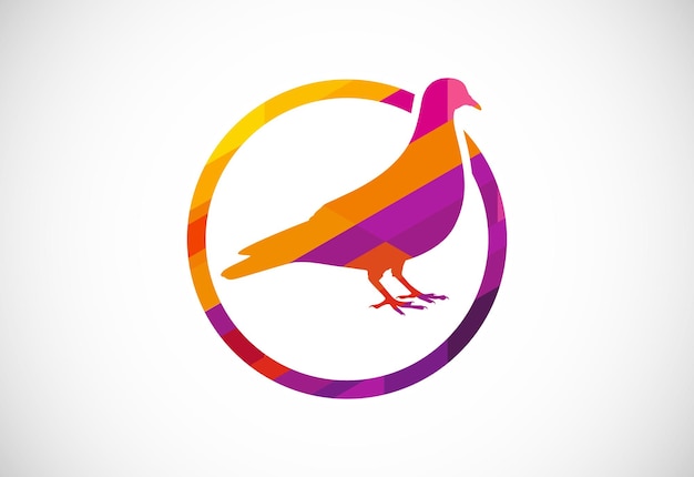 カラフルな鳩の鳥を丸にモザイクパターンの鳥のロゴデザイン