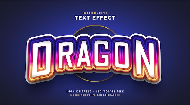 Colorful Dragon Text in E-sport Style with Curved Effect. Editable Text Style Effect