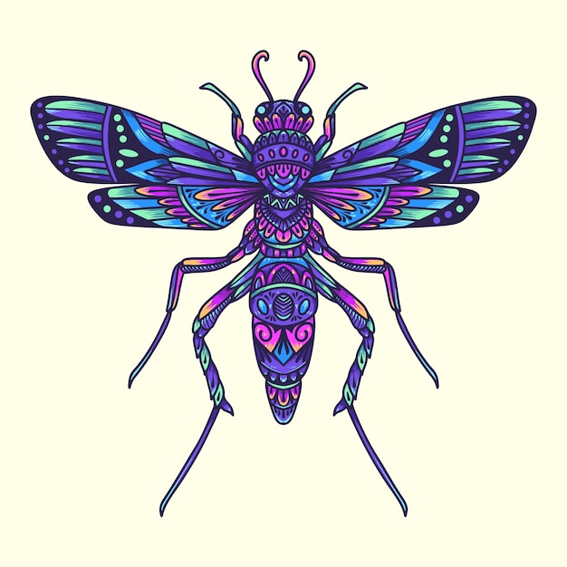 Vettore illustrazione variopinta della mandala dello scarabeo della libellula