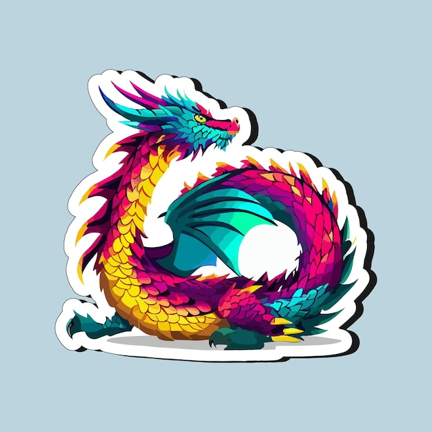 Colorful dragons in cartoon style sticker design for printing