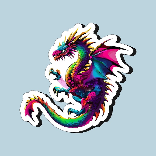 Colorful dragons in cartoon style sticker design for printing