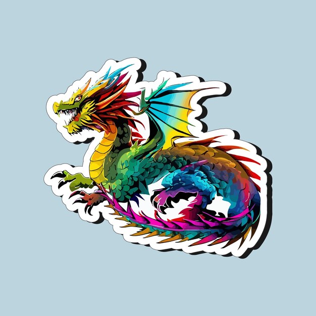 Colorful dragons in cartoon style sticker design for printing