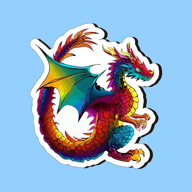 Colorful dragons in cartoon style sticker design for printing