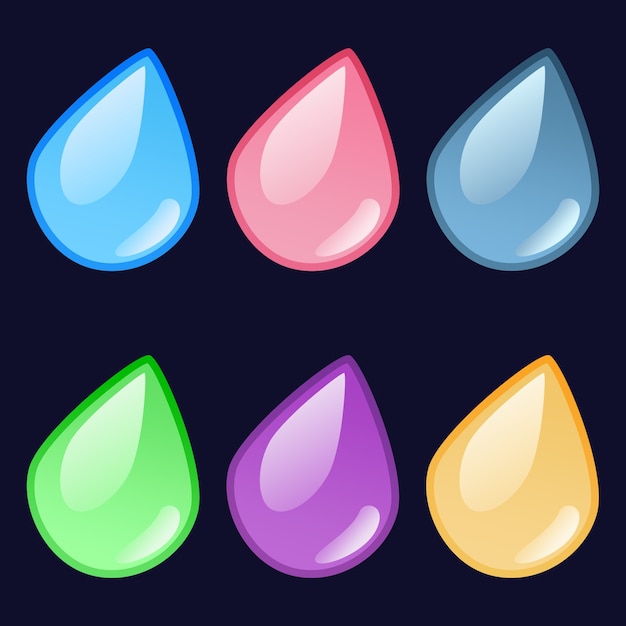 Colorful drop water icons game asset