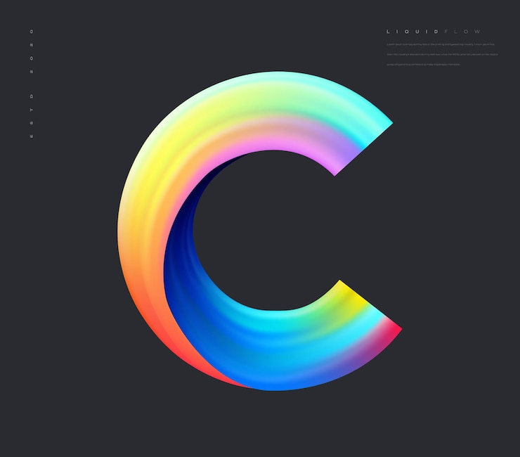 Vector colorful dynamic wave letter c element