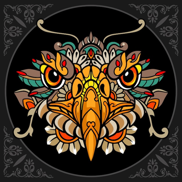 Colorful eagle zentangle arts isolated on black background