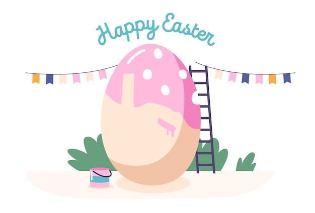 Colorful easter egg with polka dots pattern decorative garland and ladder holiday decor egg graphic design element