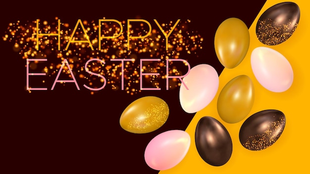 Vector colorful easter eggs on dark brown and yellow background