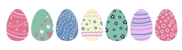 Colorful Easter eggs drawn by hand on a white background