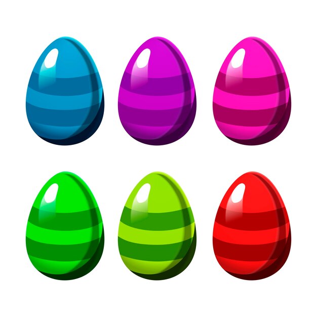 Uova a righe di pasqua colorate isolate su sfondo bianco clipart in stile piatto vettore per il design