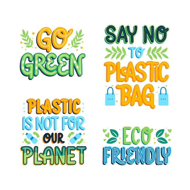 Colorful ecology lettering sticker set