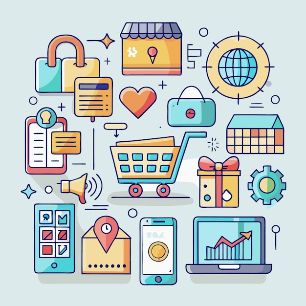 Colorful Ecommerce Icons Set for Web Design