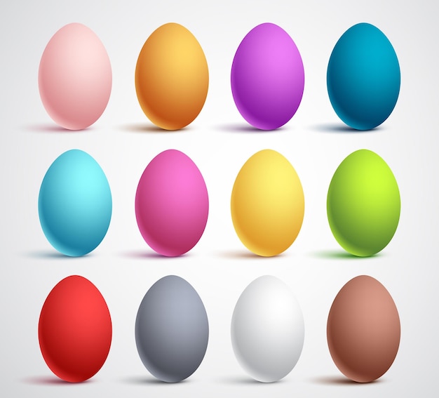 Colorful eggs vector set of elements and decoration for easter with 3D realistic effect