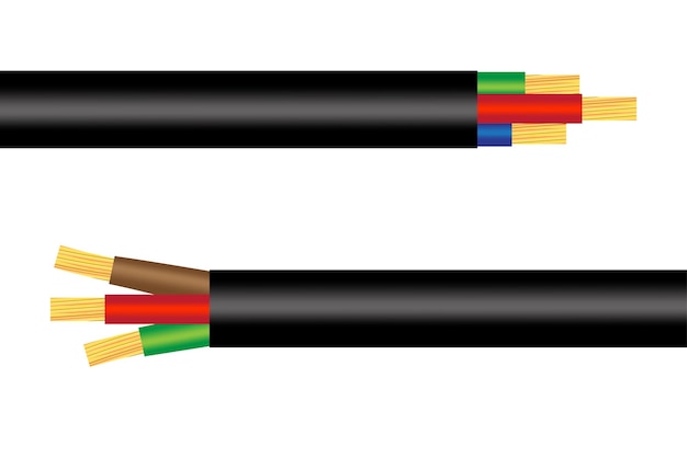 Cavo elettrico colorato a tre fili. sfondo tecnologico. illustrazione vettoriale.