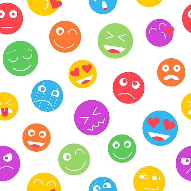 Colorful emoji seamless pattern on white background