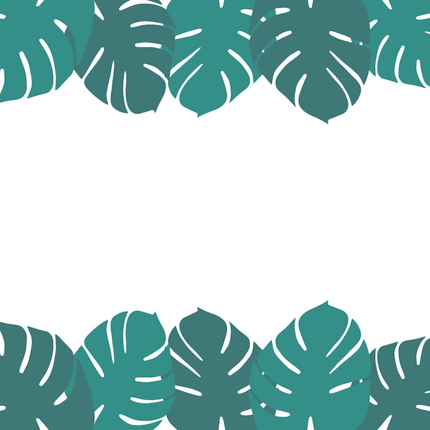 Vector colorful endless frame in trendy muted colors with hand drawn exotic monstera leaves and copyspace