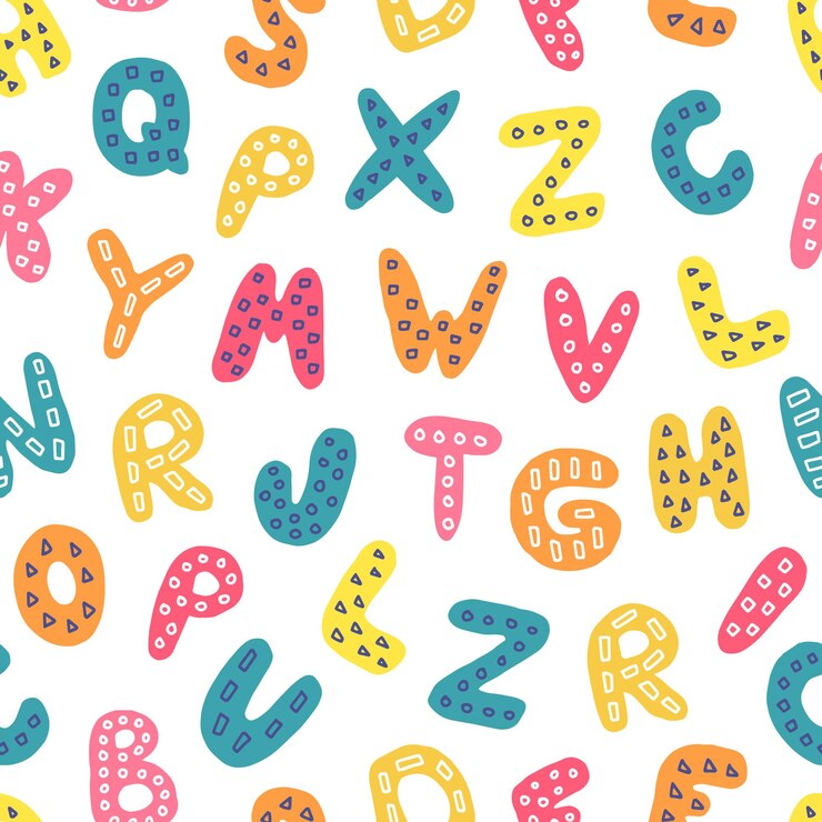 Vector colorful english alphabet letters on white background vector seamless pattern