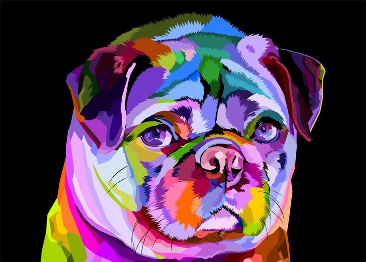 Vector colorful english bulldog on pop art style geometric polygonal animals