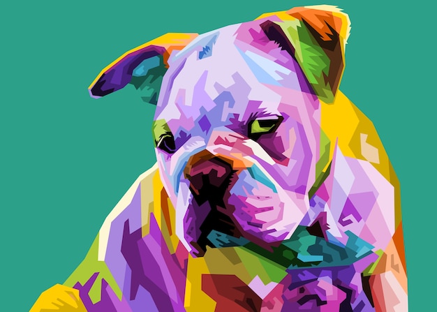 Colorful english bulldog on pop art style.
