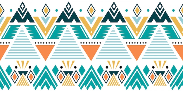 Colorful ethnic seamless pattern with tribal geometric motifs