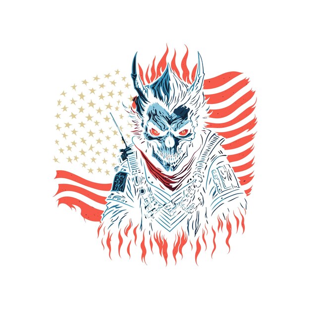 Colorful evil death skeleton on Americans flag t shirt design