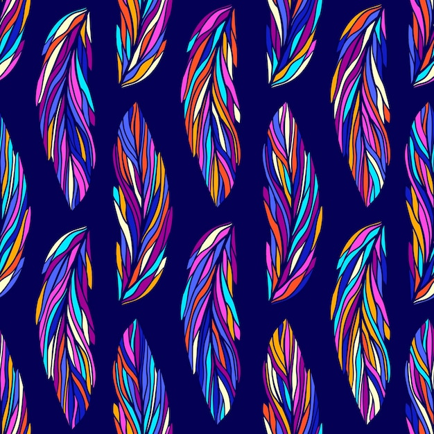 Colorful exotic tropical bird feathers seamless vector pattern