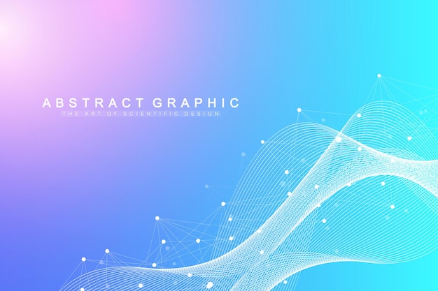 Colorful explosion background with connected line and dots, wave flow